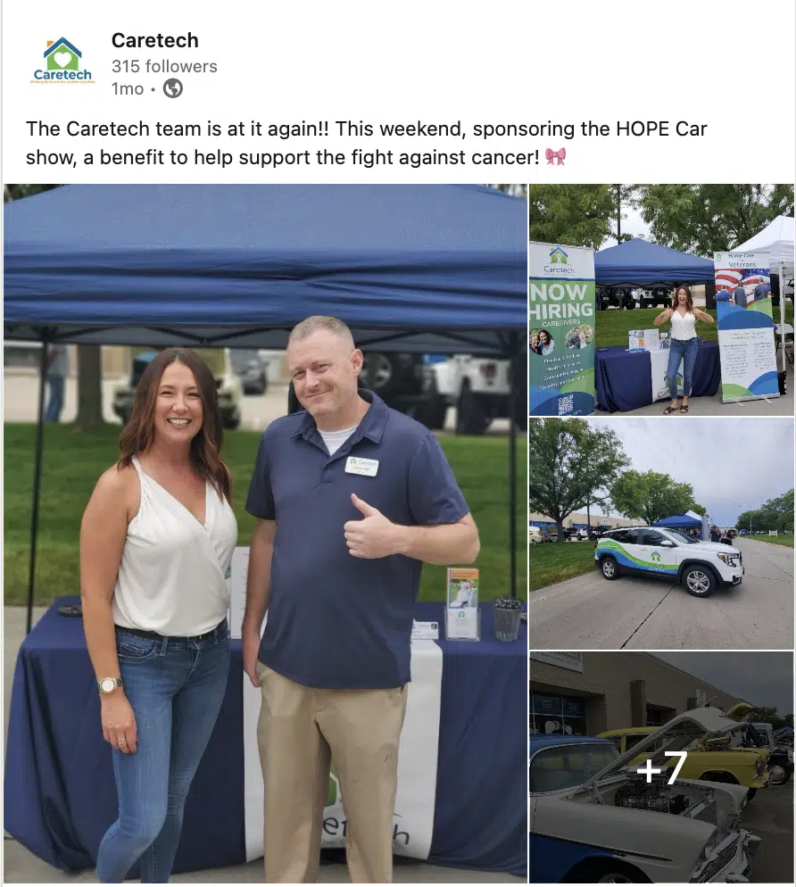 The Caretech team is at it again!! This weekend, sponsoring the HOPE Car show, a benefit to help support the fight against cancer! 🎀